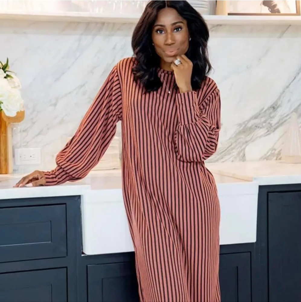 Zara Trafaluc Mauve and Black Vertical Striped Midi Dress Size Medium - Picture 4 of 10